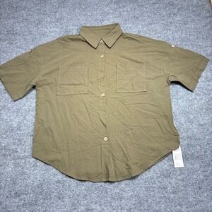 CUPSHE Olive Green Utility Pocket Short Sleeve Button Up Shirt Women's Size L